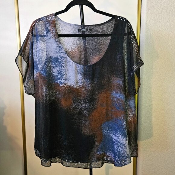 Apt.9 Women's Top/Layered with Studs/Blue and Brown Multi Colors/Size 1X - Picture 1 of 9